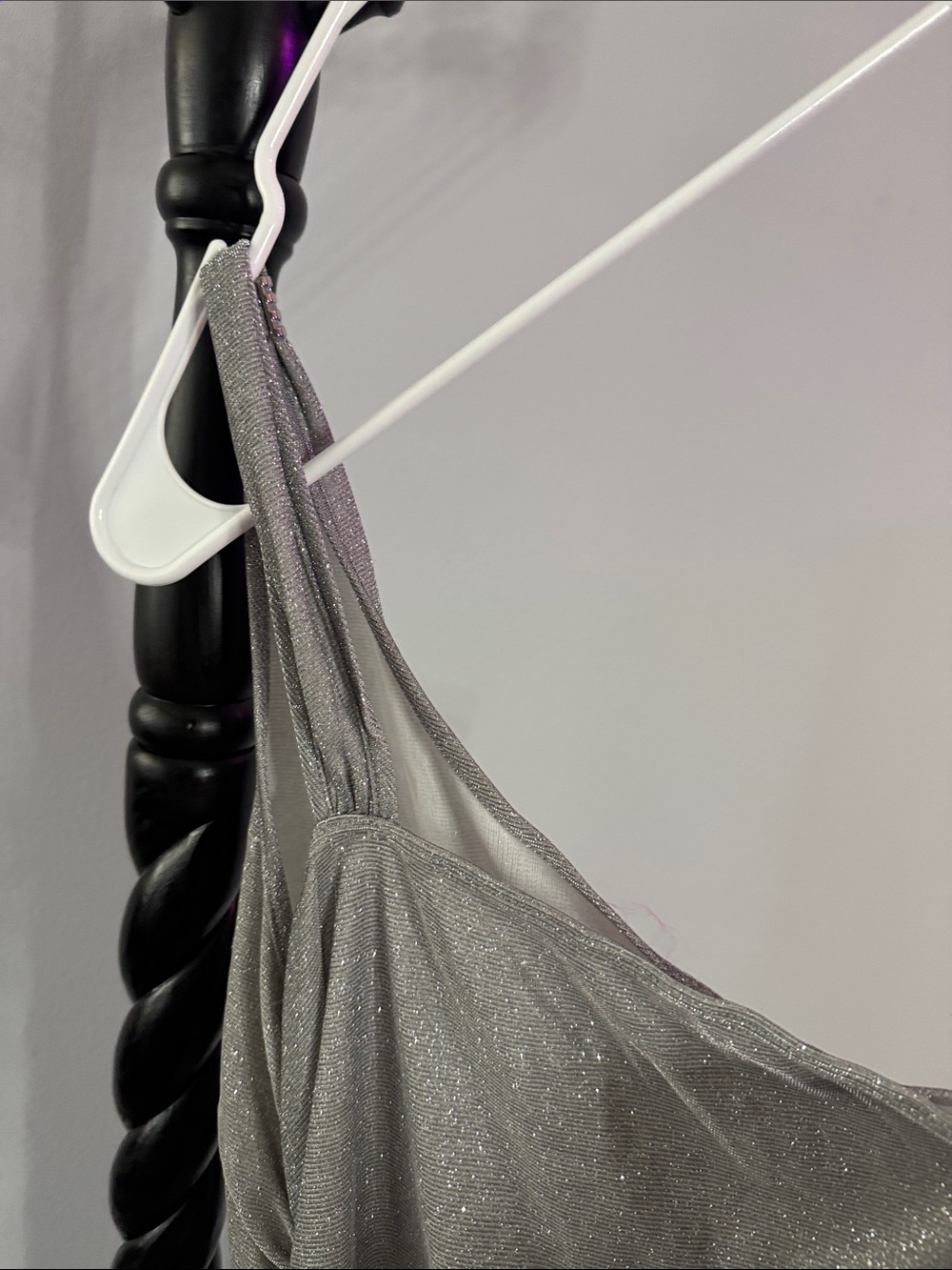 Silver One-Shoulder Ruched Sparkle Dress - Picture 7 of 7